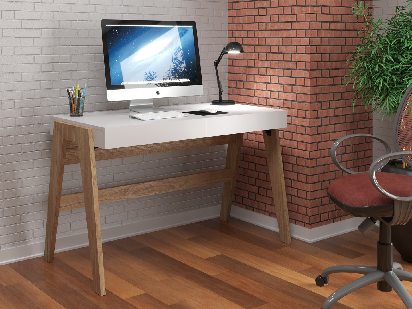 Escritorio Sang - Blanco y Color Madera - Tugow