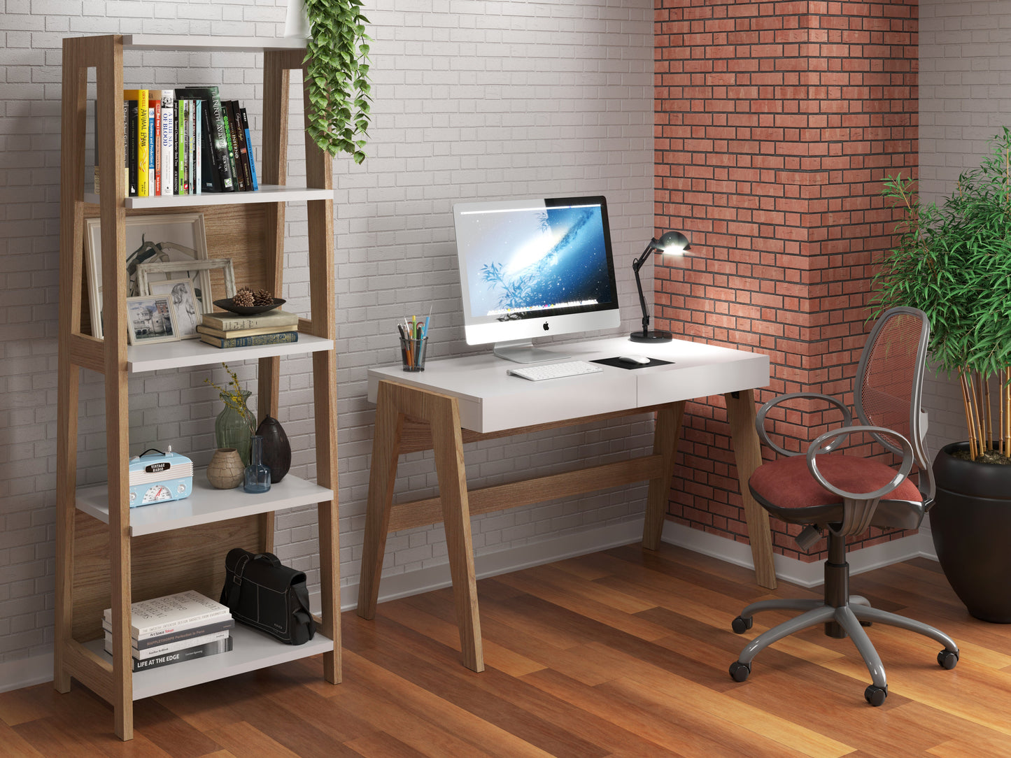 Escritorio Sang - Blanco y Color Madera - Tugow