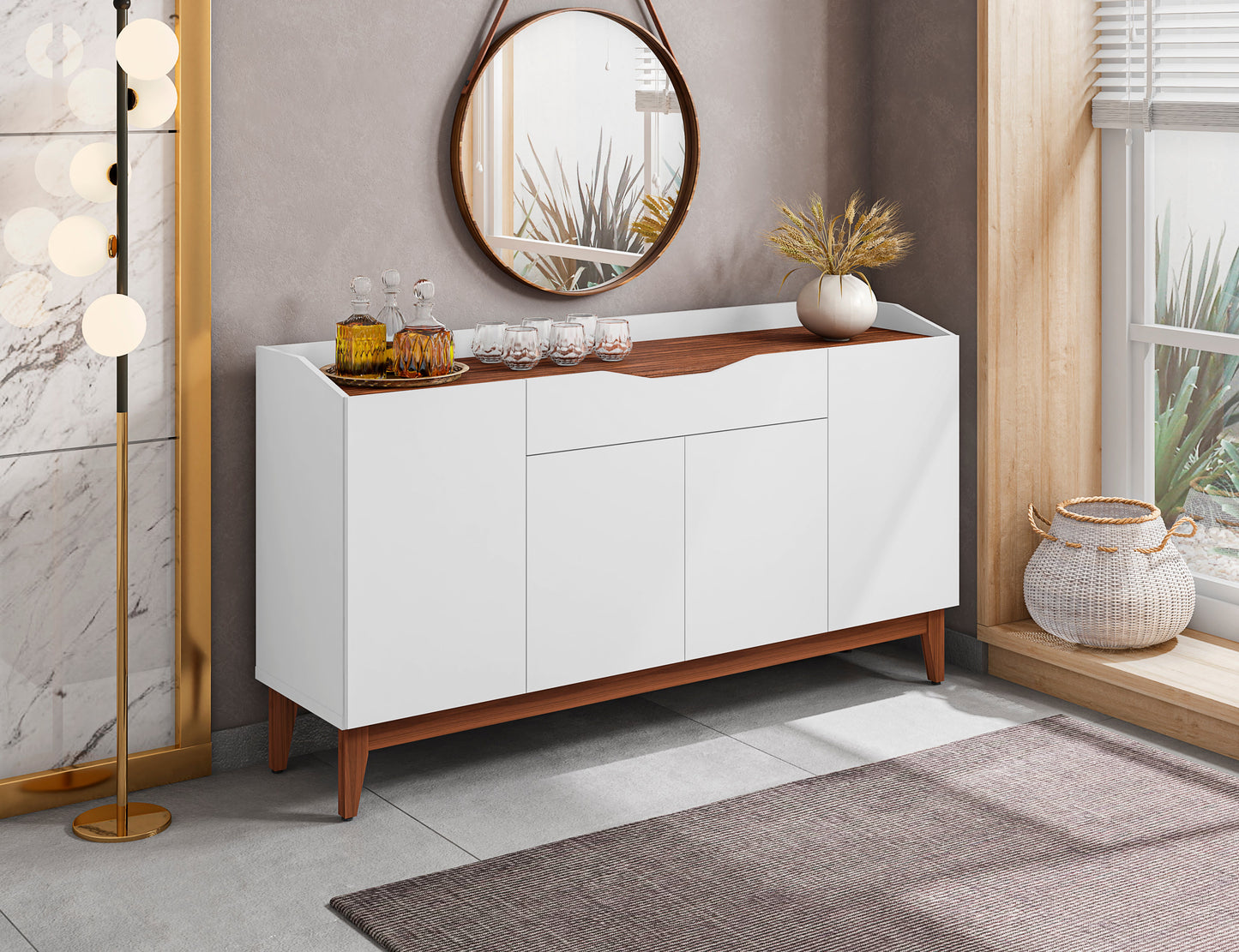 Credenza Matisse - Blanco y Nogal - Tugow