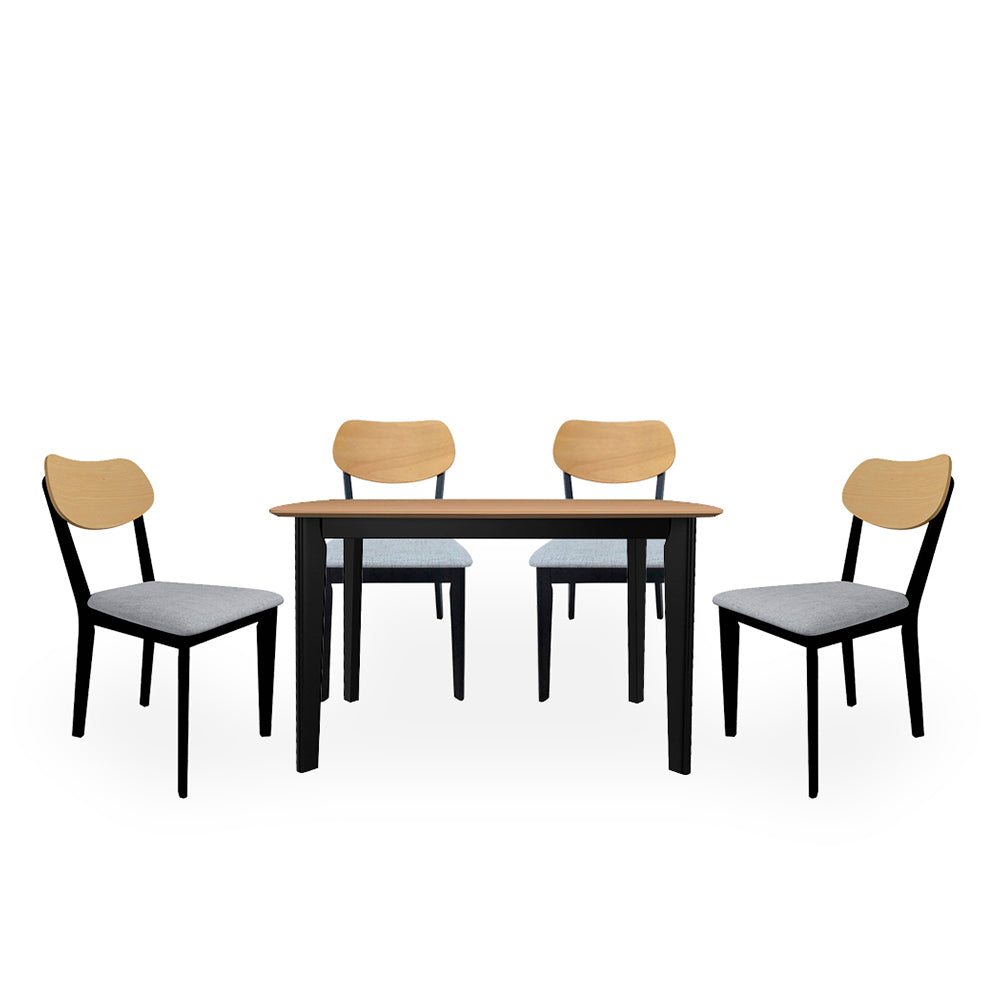 Comedor Aegon con 4 sillas - Negro, Madera, Gris - Tugow