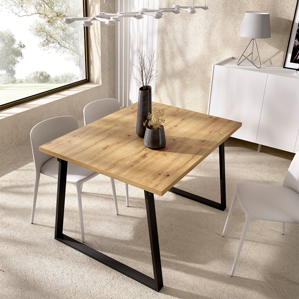 Mesa de Comedor Extensible Aran - Color madera y Negro - Tugow