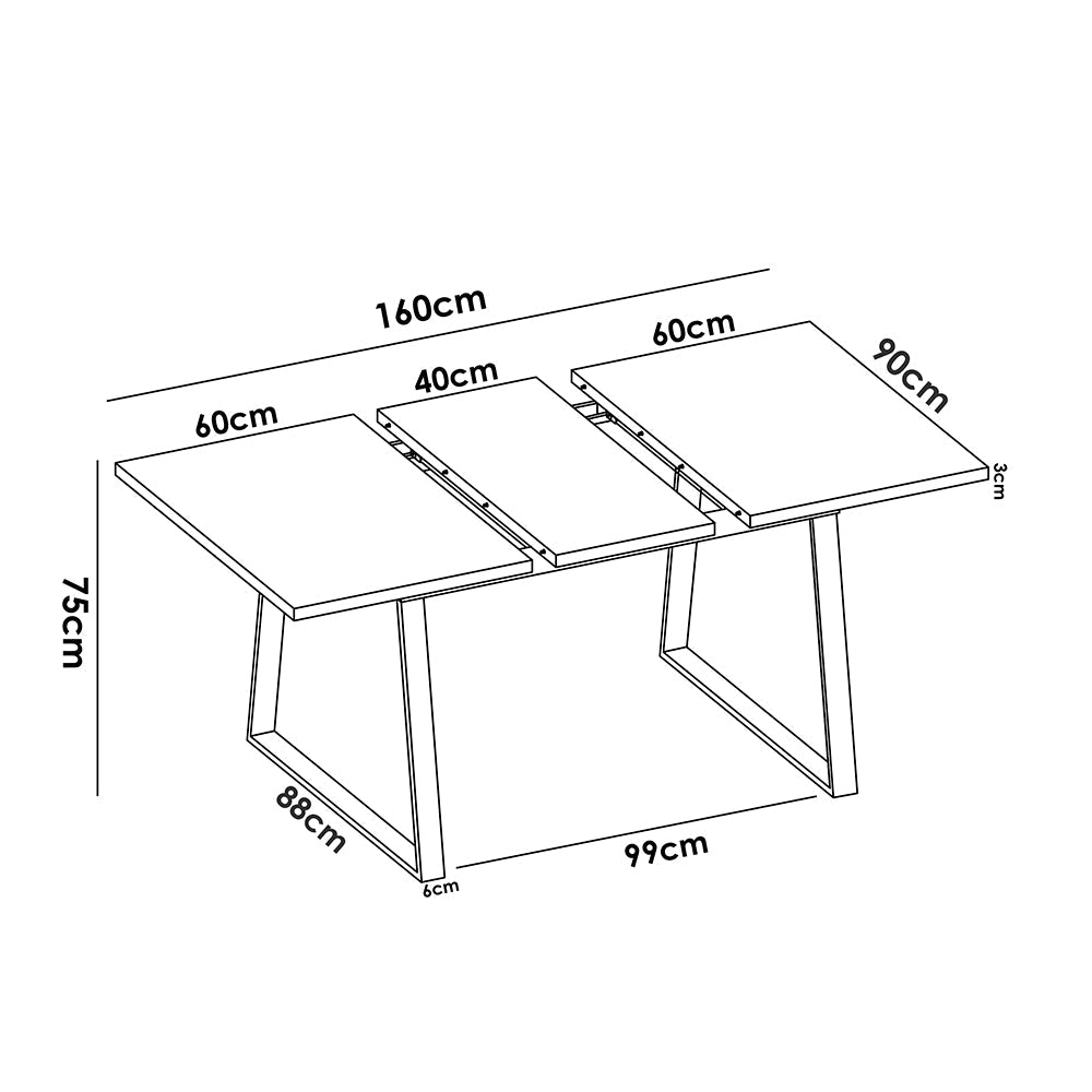Mesa de Comedor Extensible Aran - Color madera y Negro - Tugow