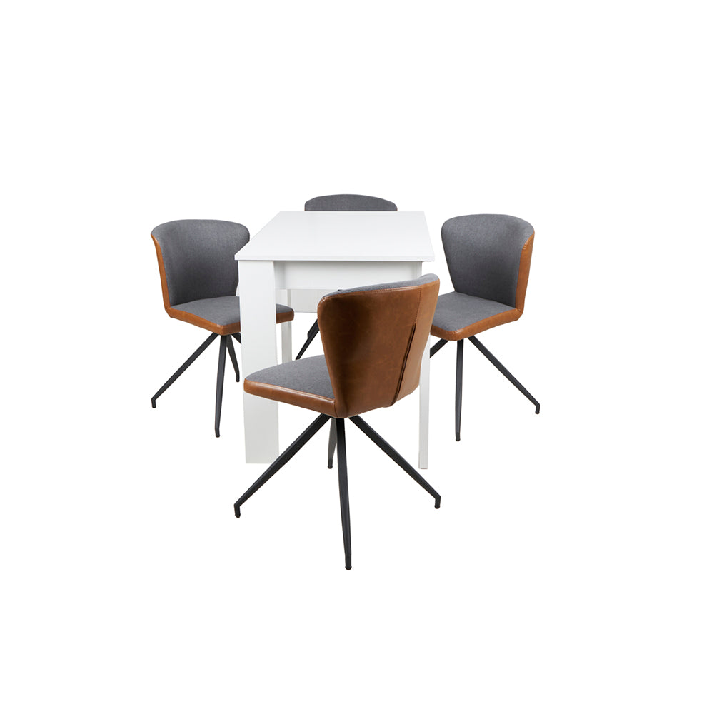 Mesa Aspen Blanca con 4 Sillas Vigo Gris y Café - Tugow