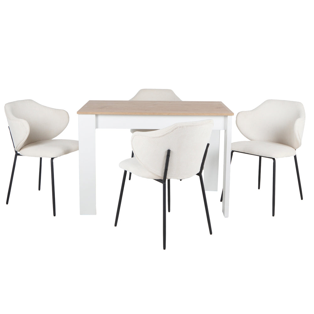 Mesa Aspen Roble y Blanco con 4 Sillas Suanna Beige - Tugow
