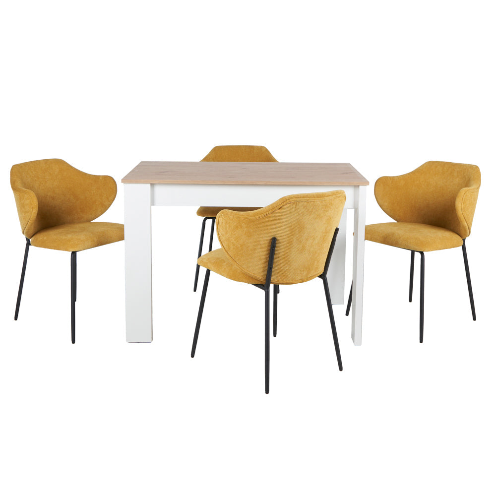 Mesa Aspen Roble y Blanco con 4 Sillas Suanna Mostaza - Tugow