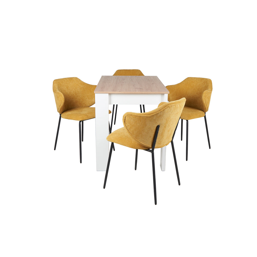 Mesa Aspen Roble y Blanco con 4 Sillas Suanna Mostaza - Tugow