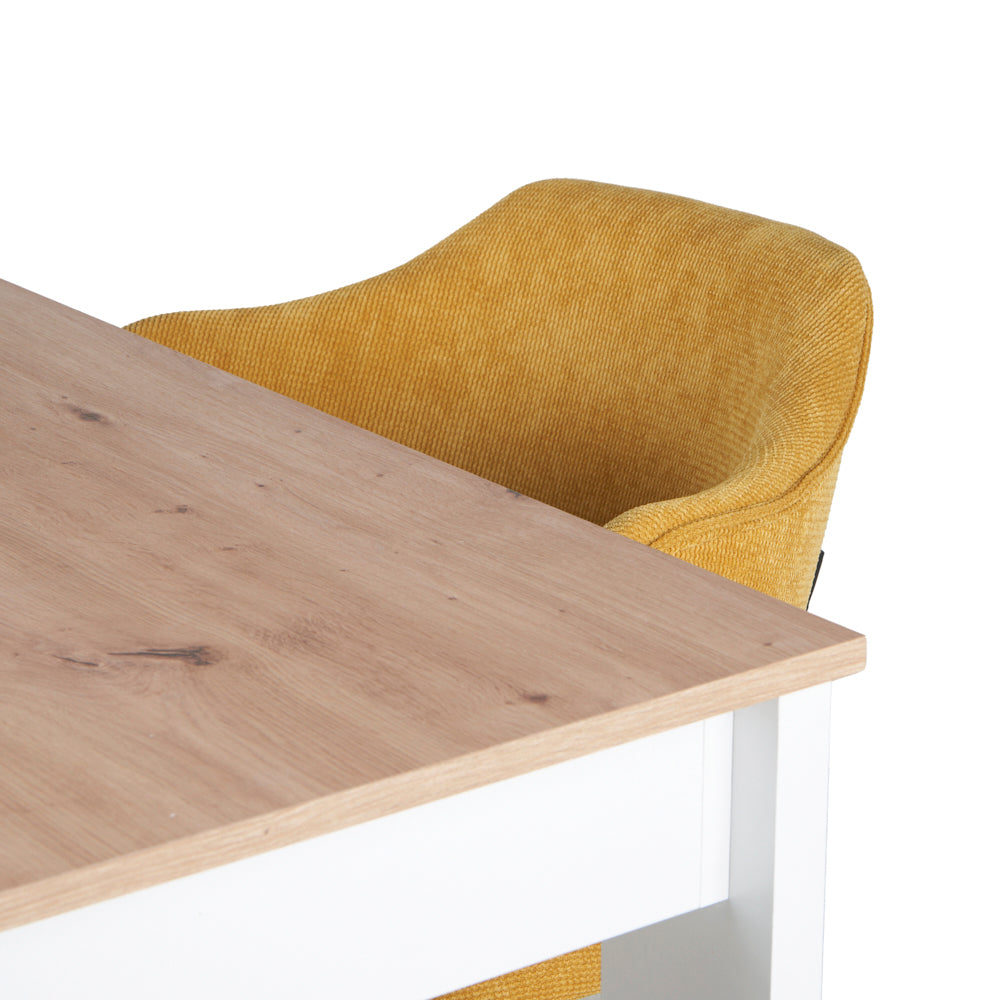 Mesa Aspen Roble y Blanco con 4 Sillas Suanna Mostaza - Tugow