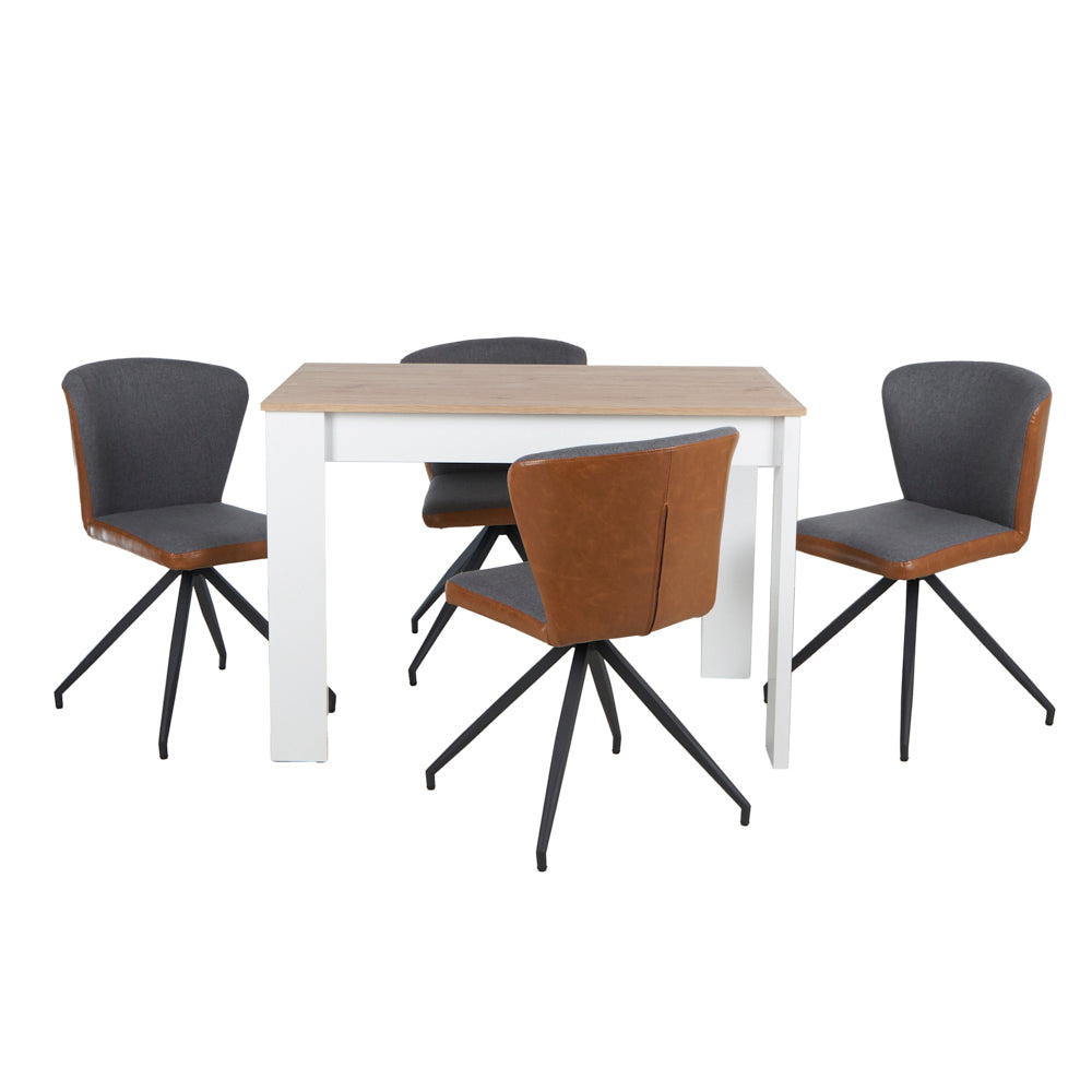 Mesa Aspen Roble y Blanco con 4 Sillas Vigo Gris y Café - Tugow