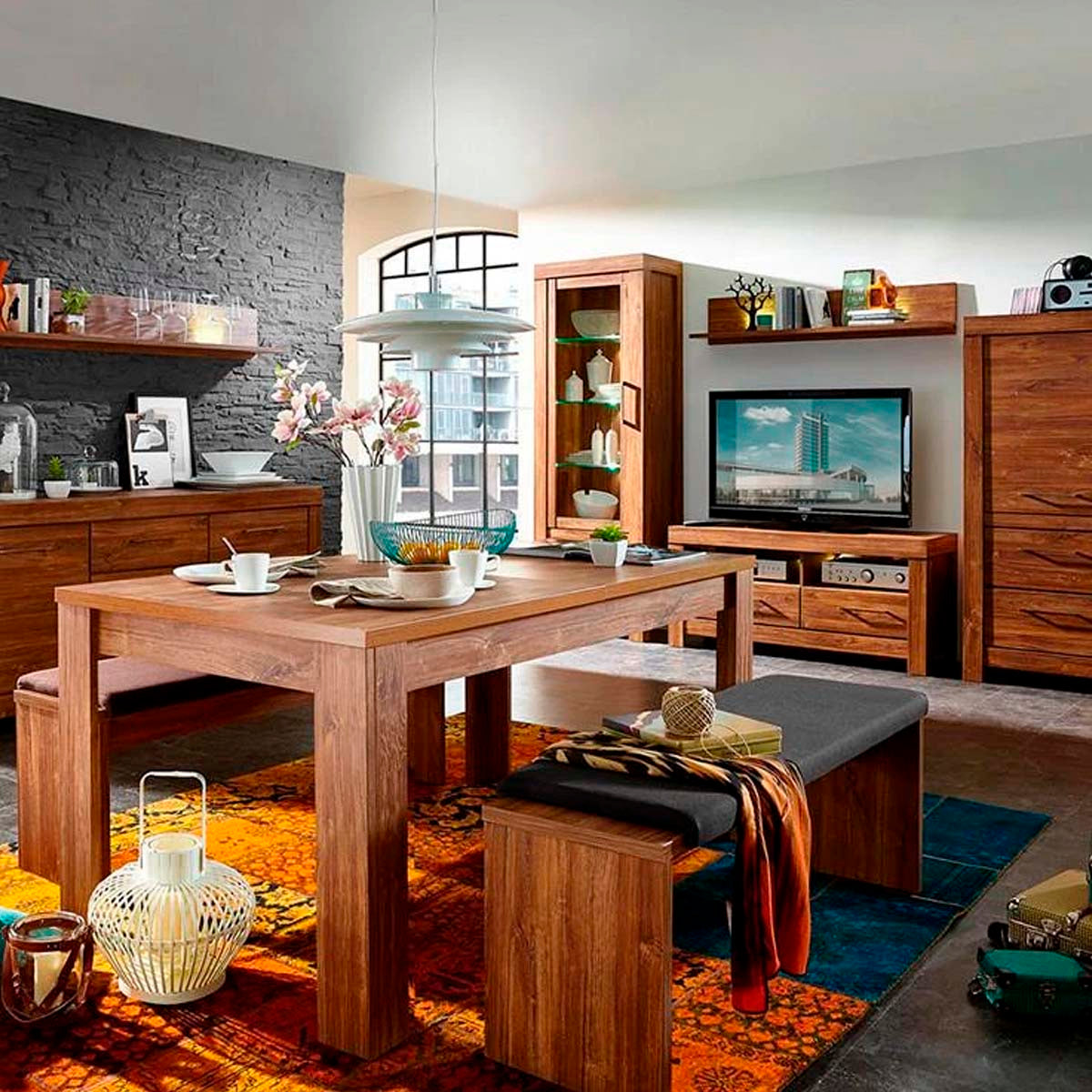 Mesa roble cognac con 2 extensiones incluidas - Tu Gow