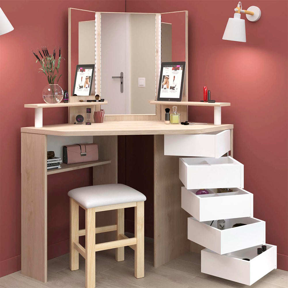 Tocador de belleza Bety - Color Madera y Blanco - Tugow