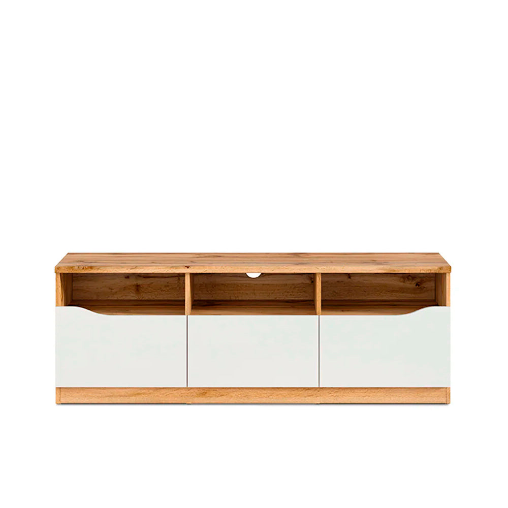 Mueble para tv Breslavia - Color Madera y Blanco Brillante - Tugow