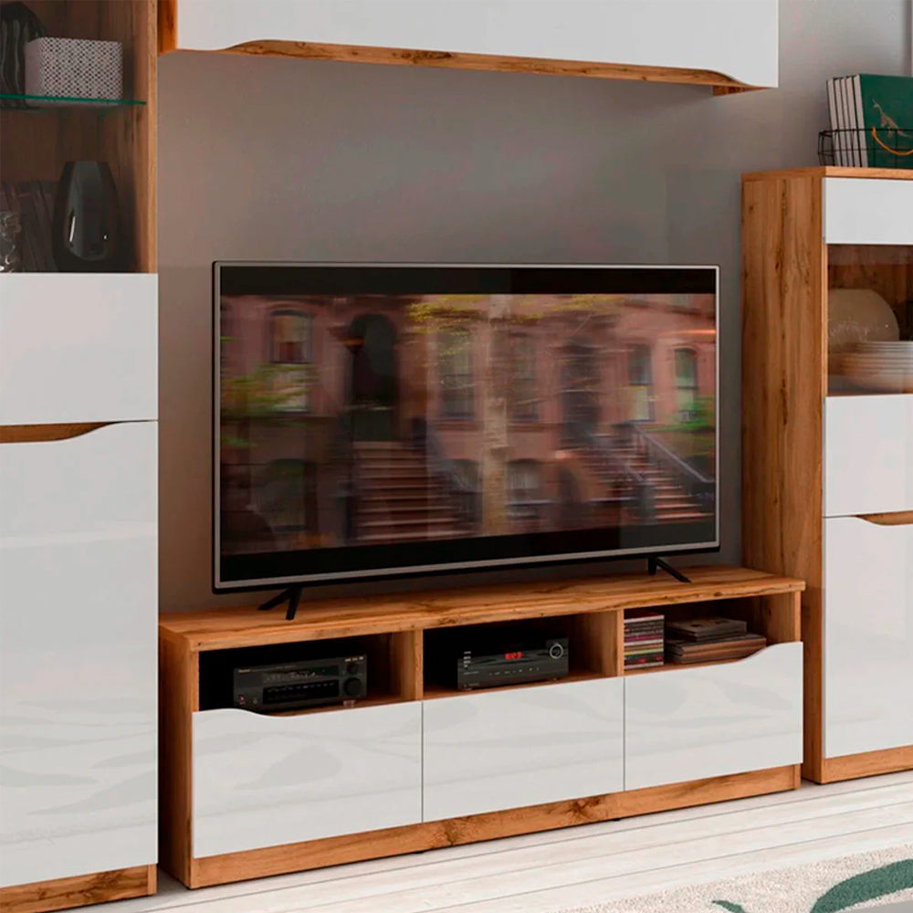 Mueble para tv Breslavia - Color Madera y Blanco Brillante - Tugow