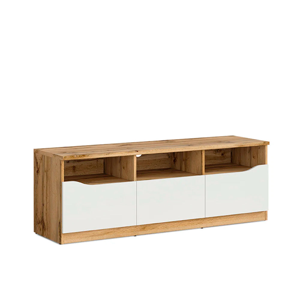 Mueble para tv Breslavia - Color Madera y Blanco Brillante - Tugow