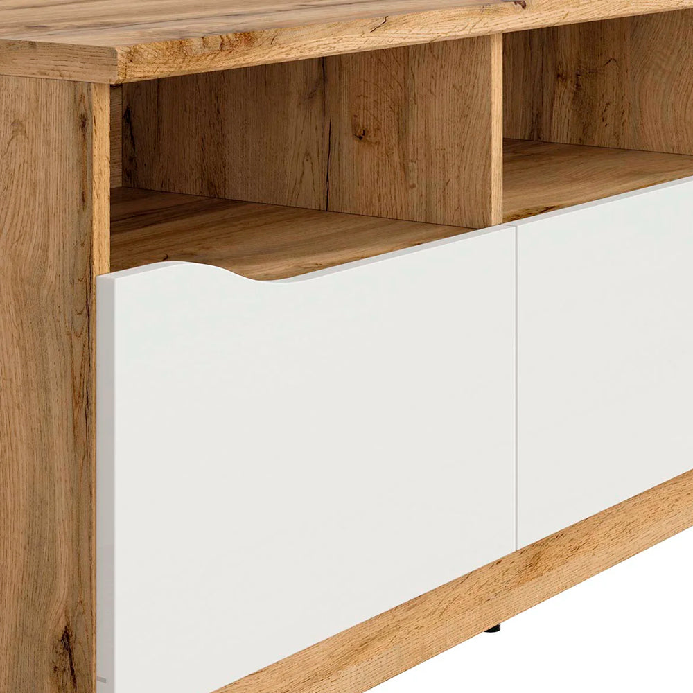 Mueble para tv Breslavia - Color Madera y Blanco Brillante - Tugow