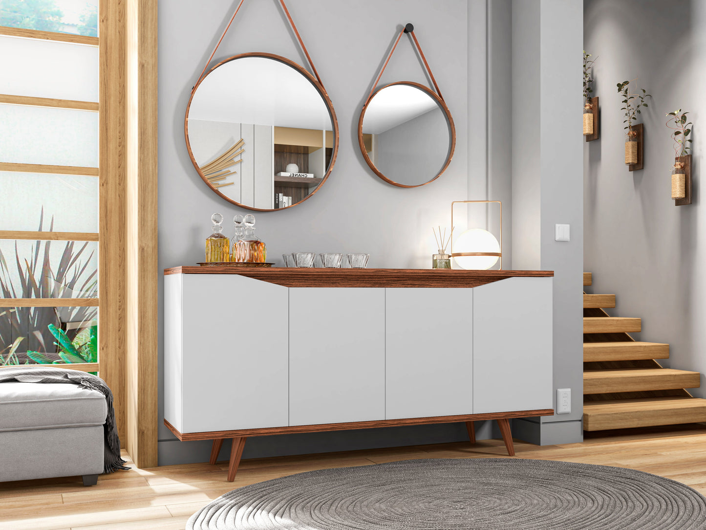 Credenza Ravello - Blanco y Nogal Claro - Tugow
