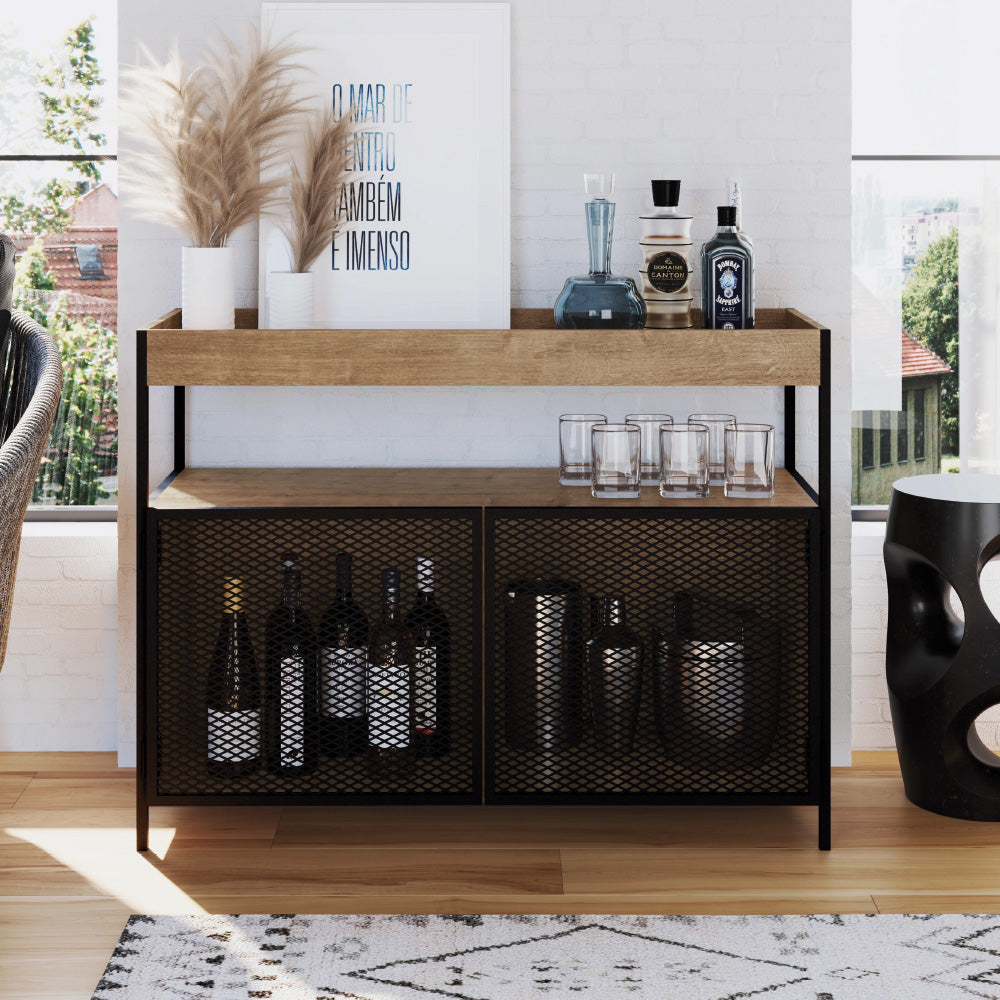 Buffete Bar Chakan - Negro y Color Madera - Tugow