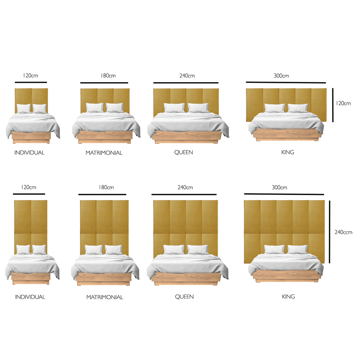 Juego de 3 paneles para cabecera modular matrimonial / queen size Lunaria - Mostaza - Tugow