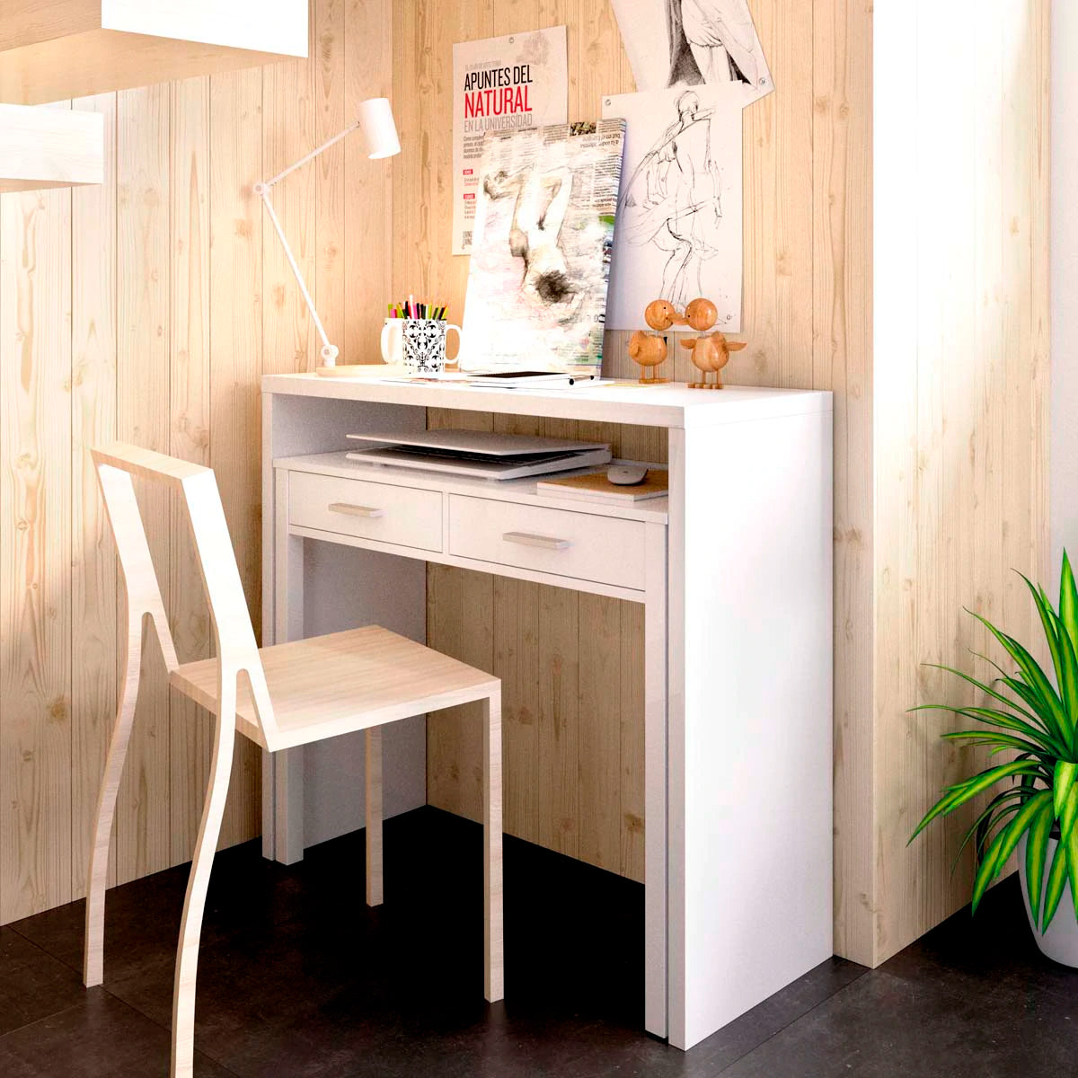 Consola Cesar convertible en escritorio - Blanco - Tu Gow
