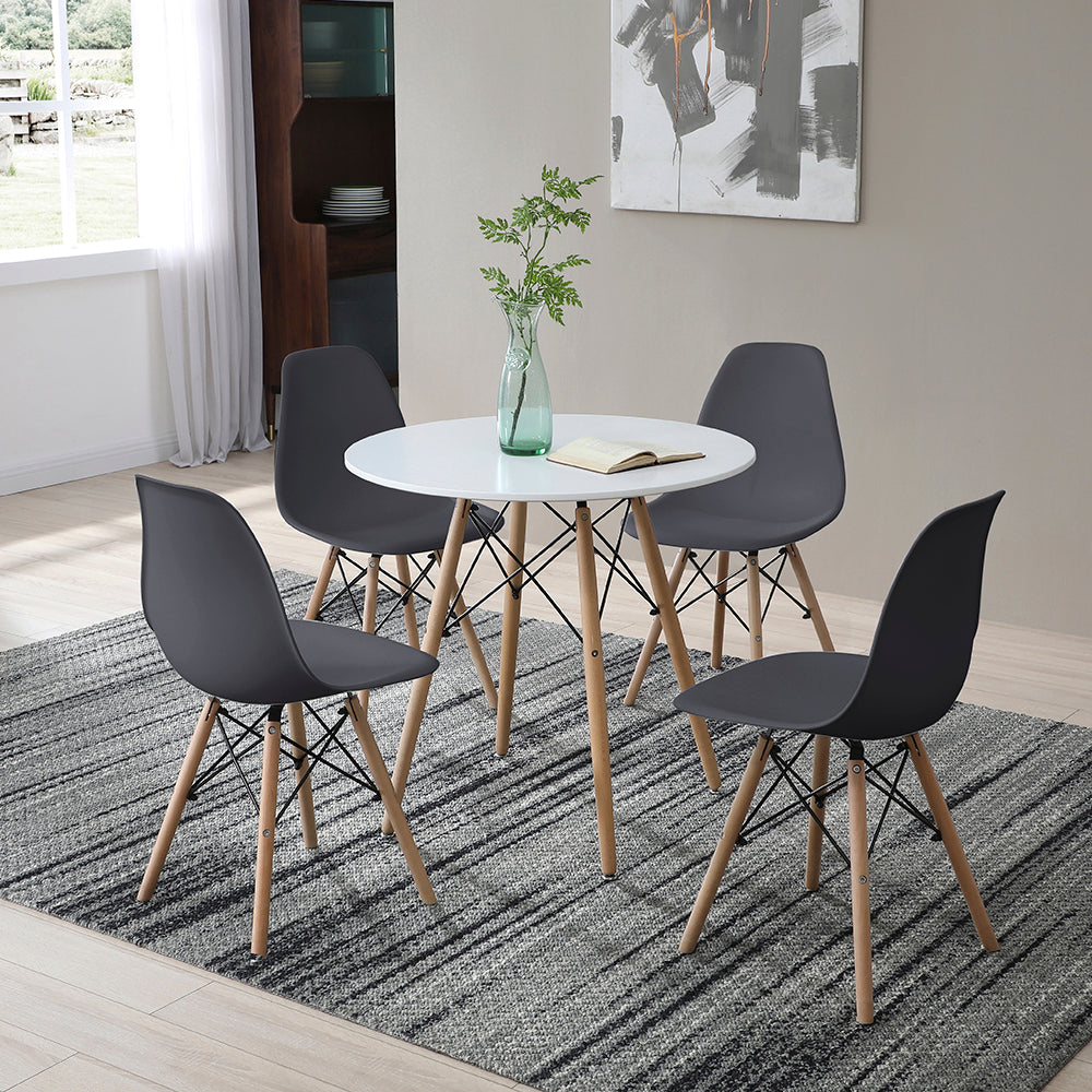 Comedor Munich con 4 sillas Oslo - Blanco y Gris Claro - Tugow