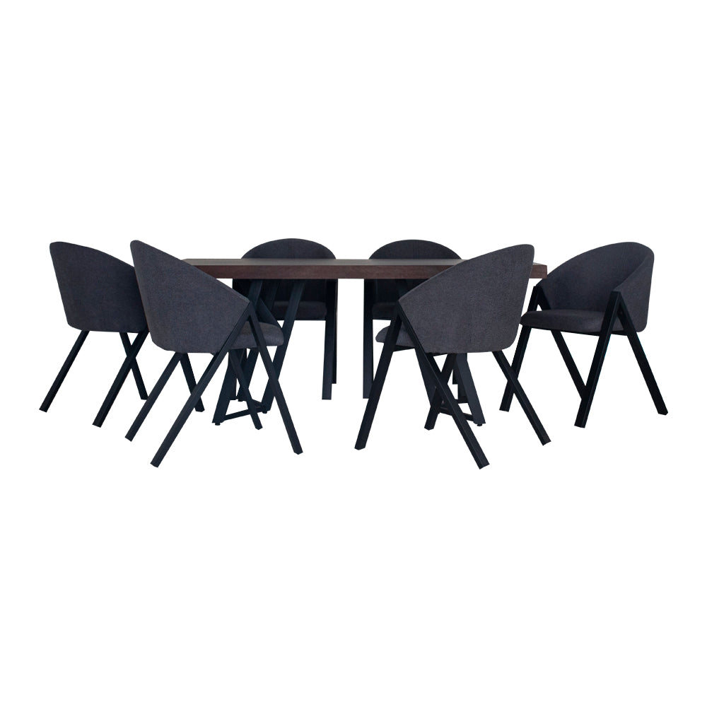 Mesa de comedor con 6 sillas - Nogal, negro y gris - Tugow