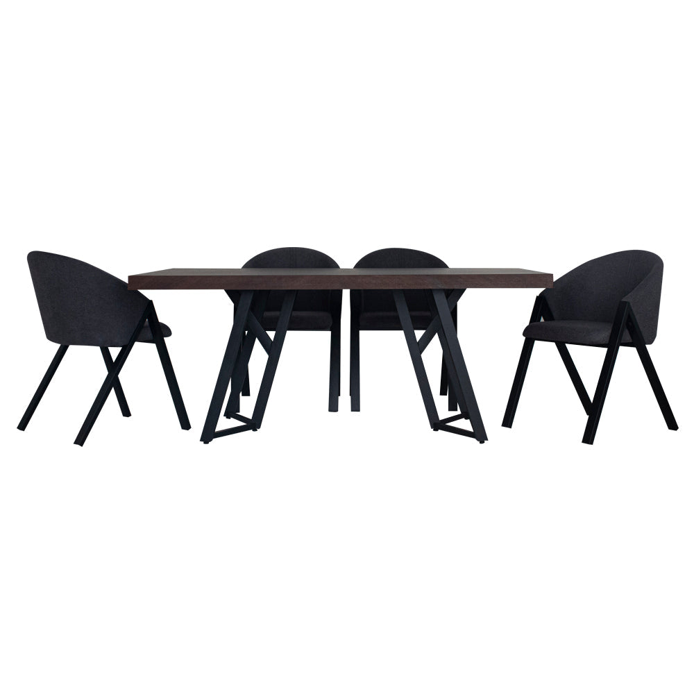 Mesa de comedor con 6 sillas - Nogal, negro y gris - Tugow
