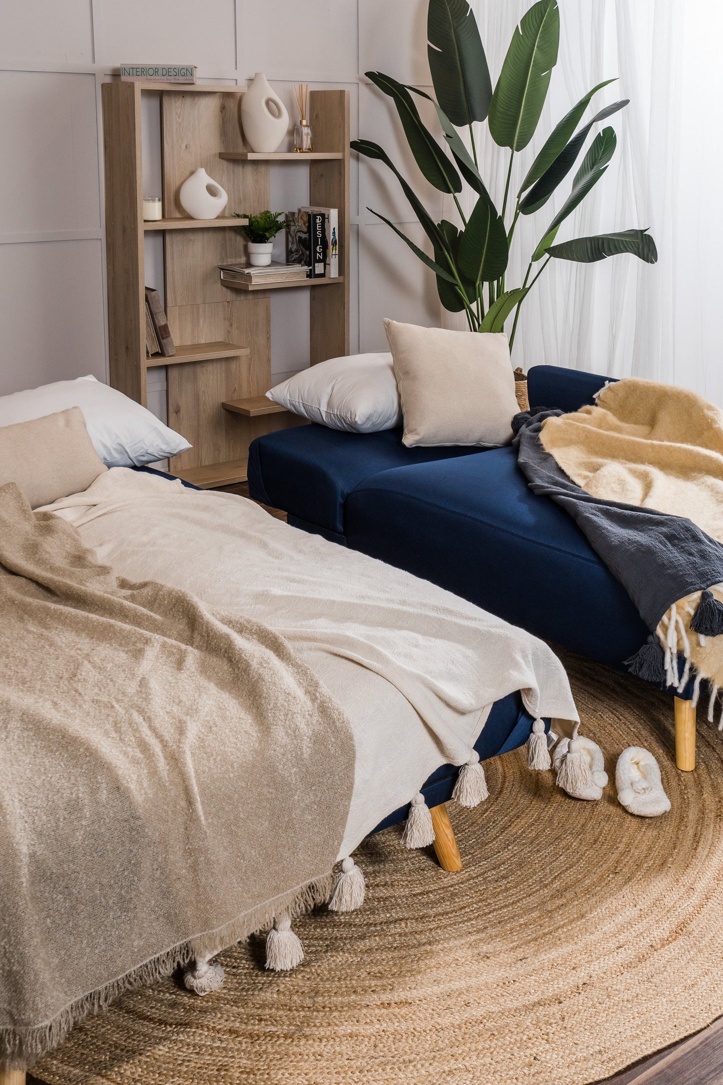 Sofá escuadra izquierda doble cama Monza - Azul - Tugow