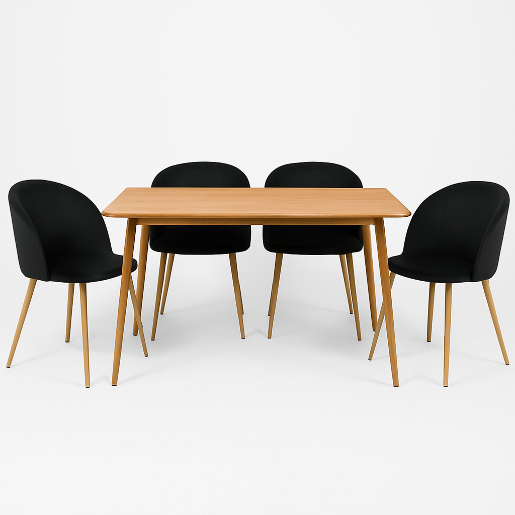 Mesa de comedor Yorda con 4 sillas Elisa - Madera y Negro