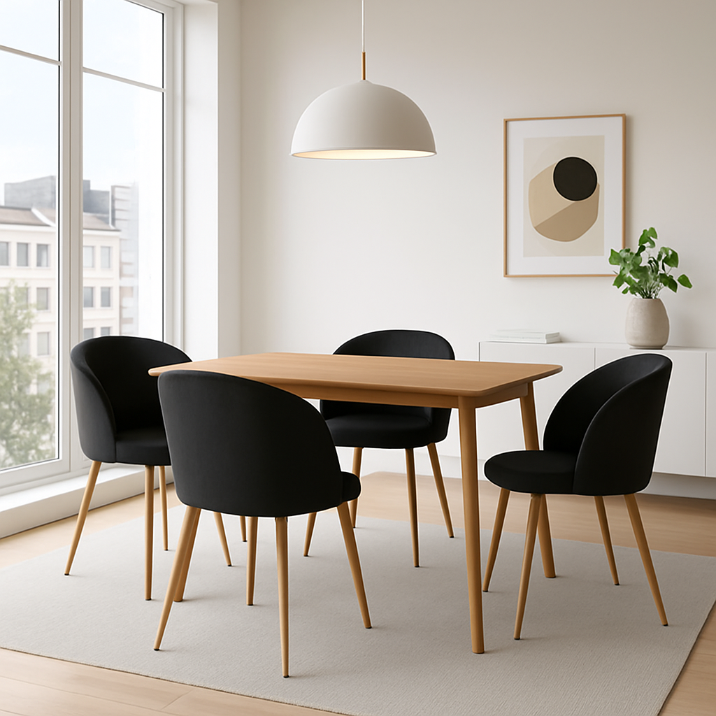 Mesa de comedor Yorda con 4 sillas Elisa - Madera y Negro