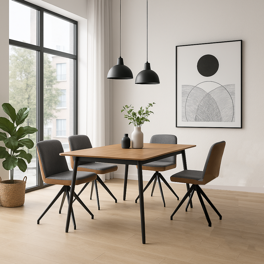 Mesa de comedor Sansa con 4 sillas Vigo - Nogal, Negro y Café