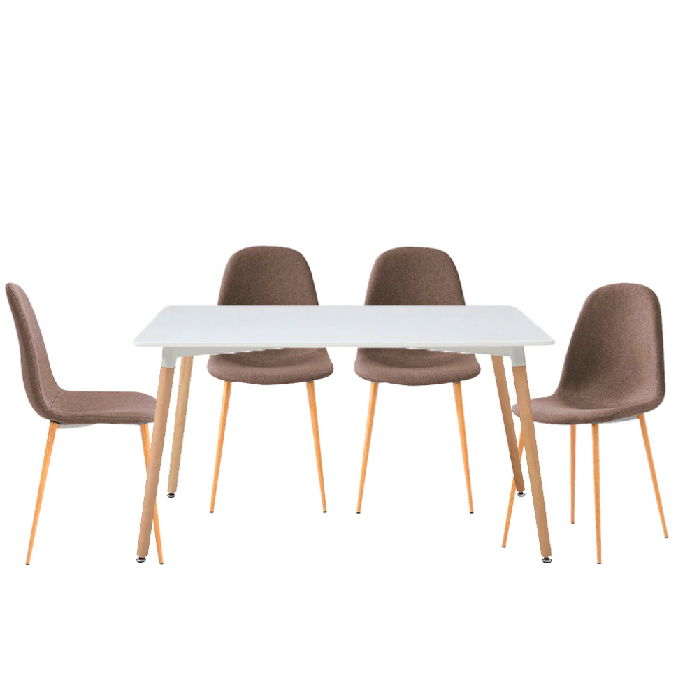 Mesa rectangular Munich con 4 sillas Oxford - Blanco y Café
