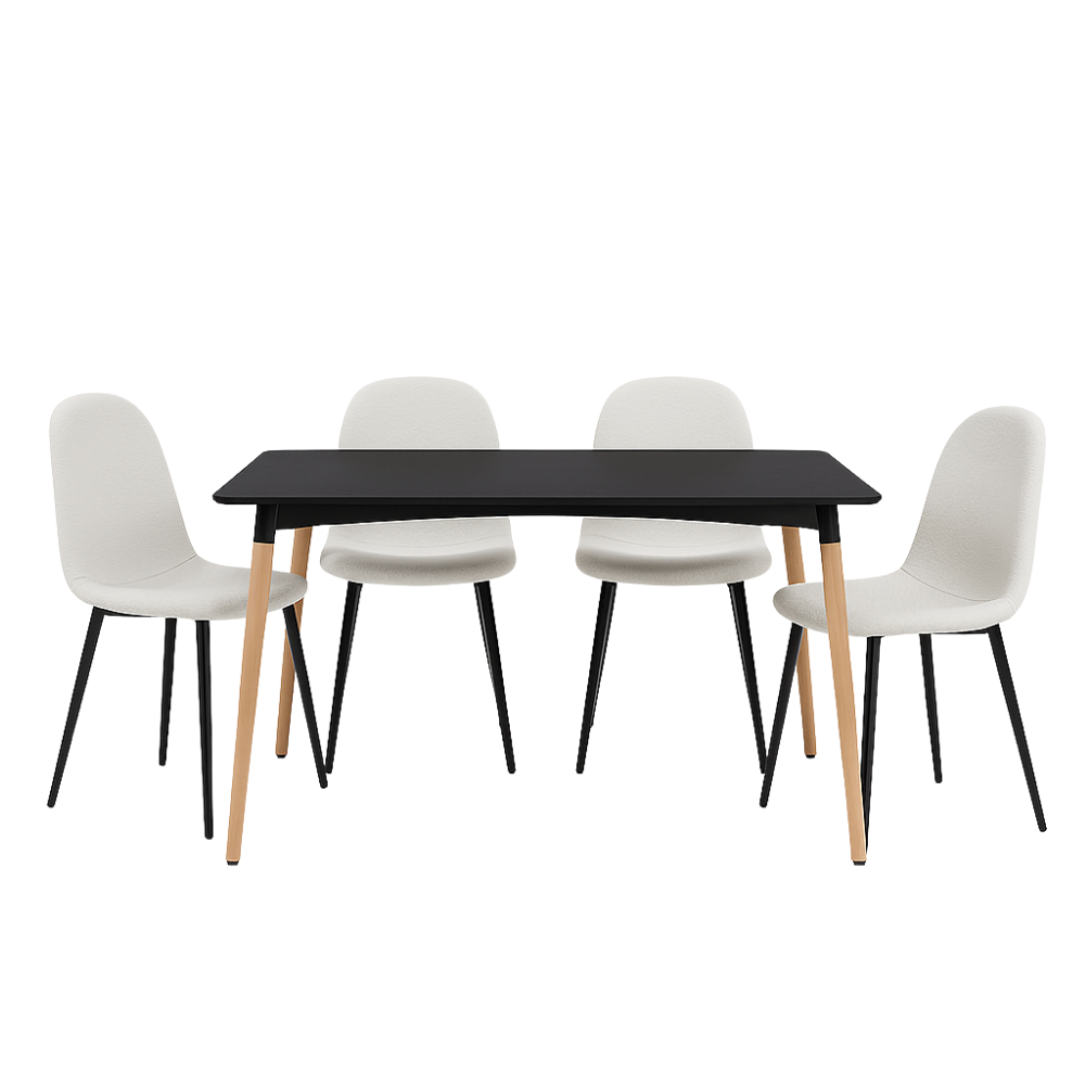 Mesa rectangular Munich con 4 sillas Boucle - Negro y Blanco