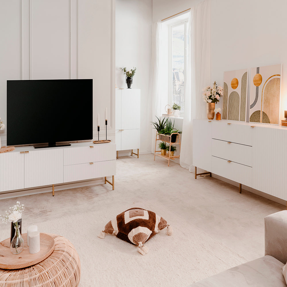 Credenza Dallas - Blanco y Dorado Mate - Tugow