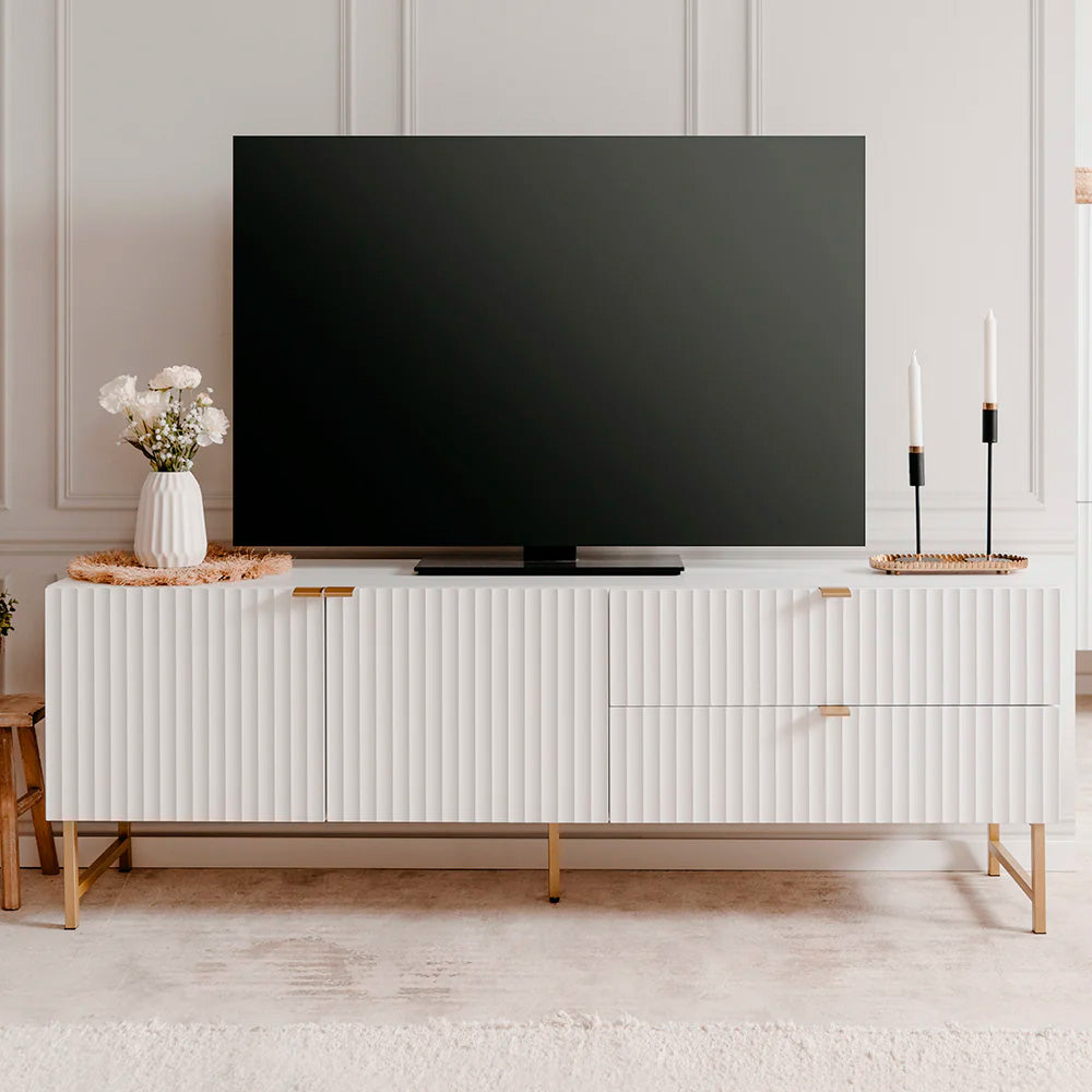 Mesa para tv Dallas - Blanco y Dorado Mate - Tugow