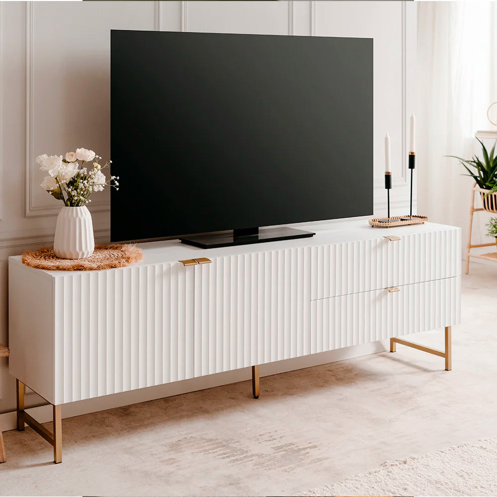 Mesa para tv Dallas - Blanco y Dorado Mate - Tugow