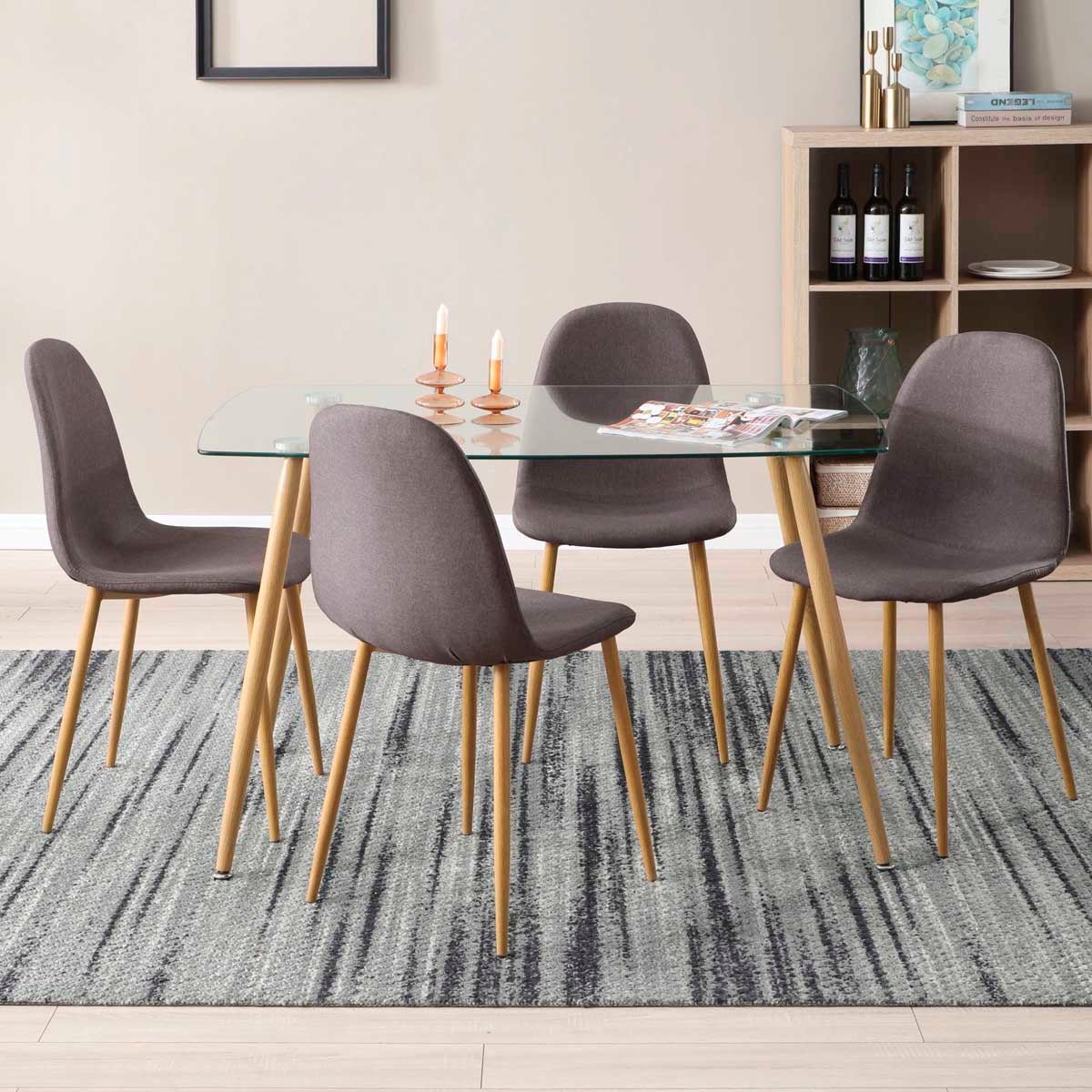 Mesa de cristal templado con 4 sillas grises - Tu Gow