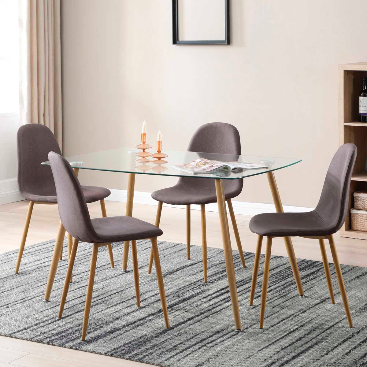 Mesa de cristal templado con 4 sillas grises - Tu Gow
