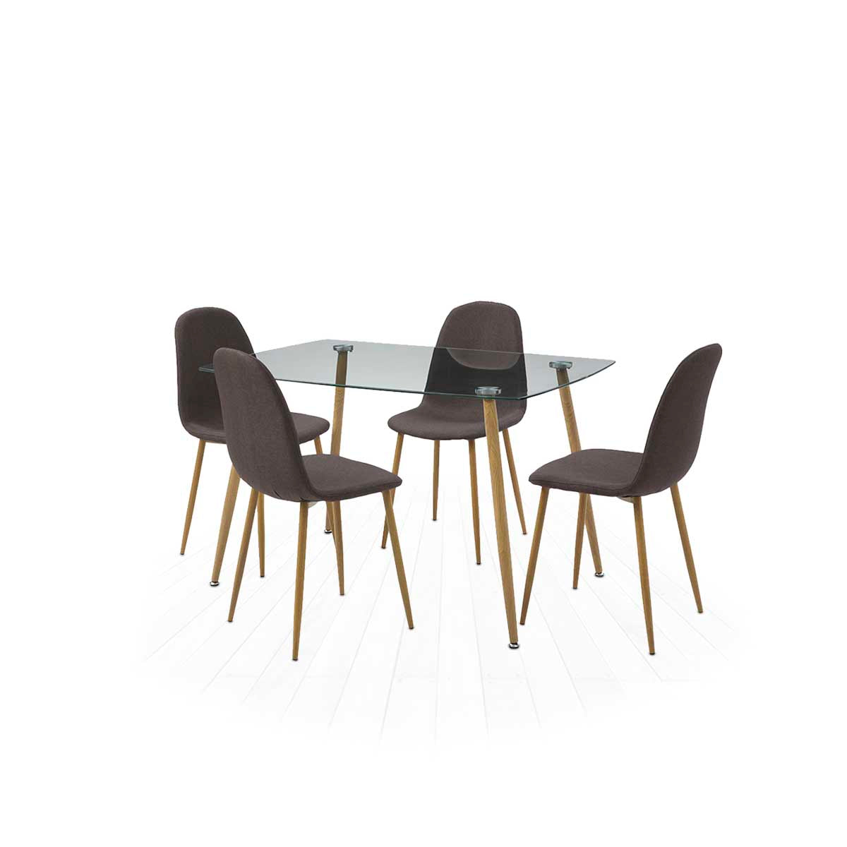 Mesa de cristal templado con 4 sillas grises - Tu Gow
