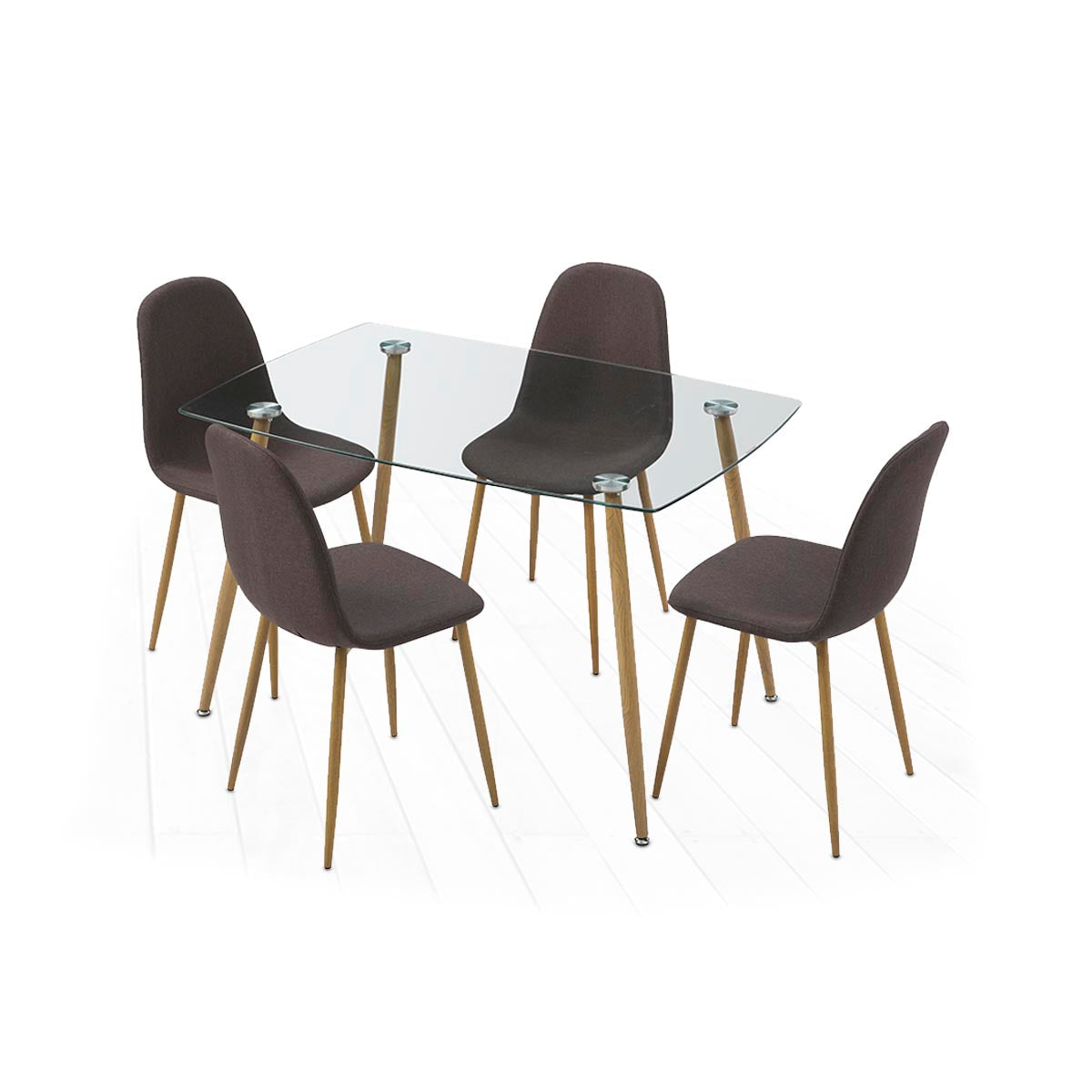 Mesa de cristal templado con 4 sillas grises - Tu Gow