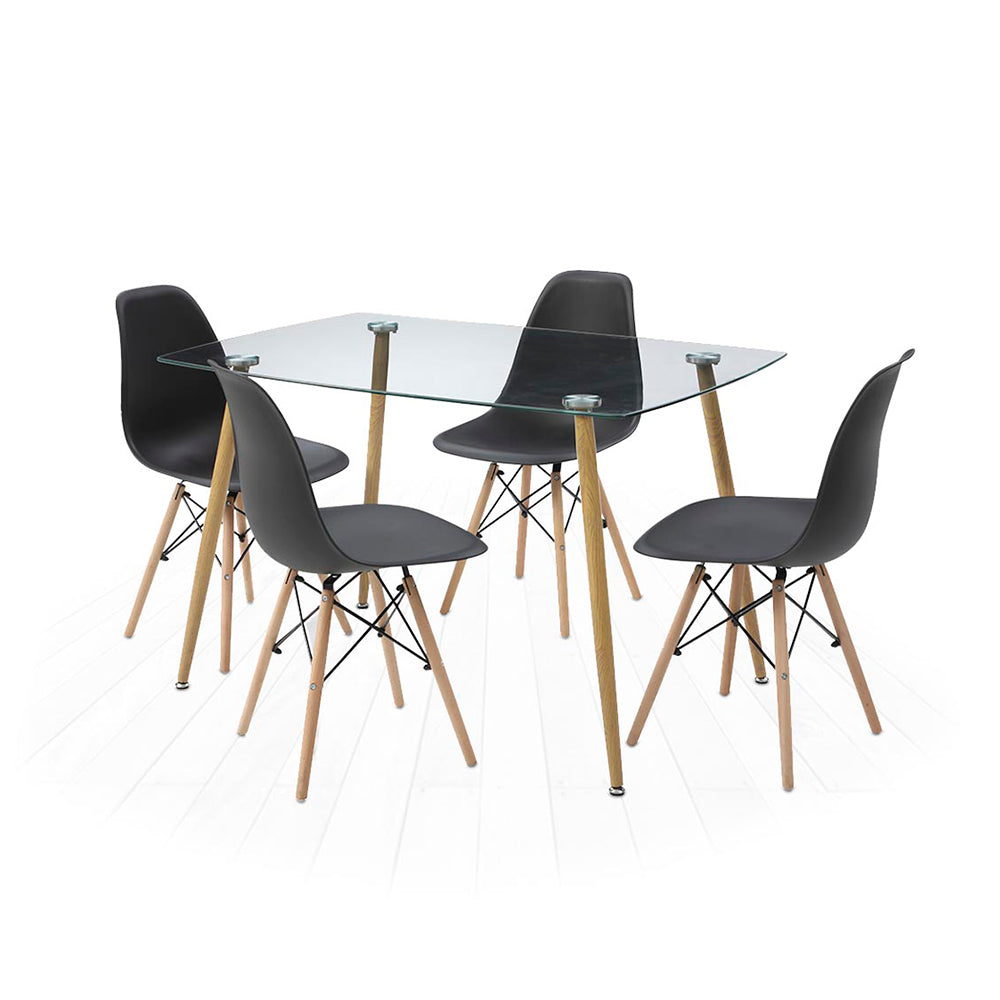 Comedor Dortmund con 4 sillas Oslo - Cristal y Negro - Tugow