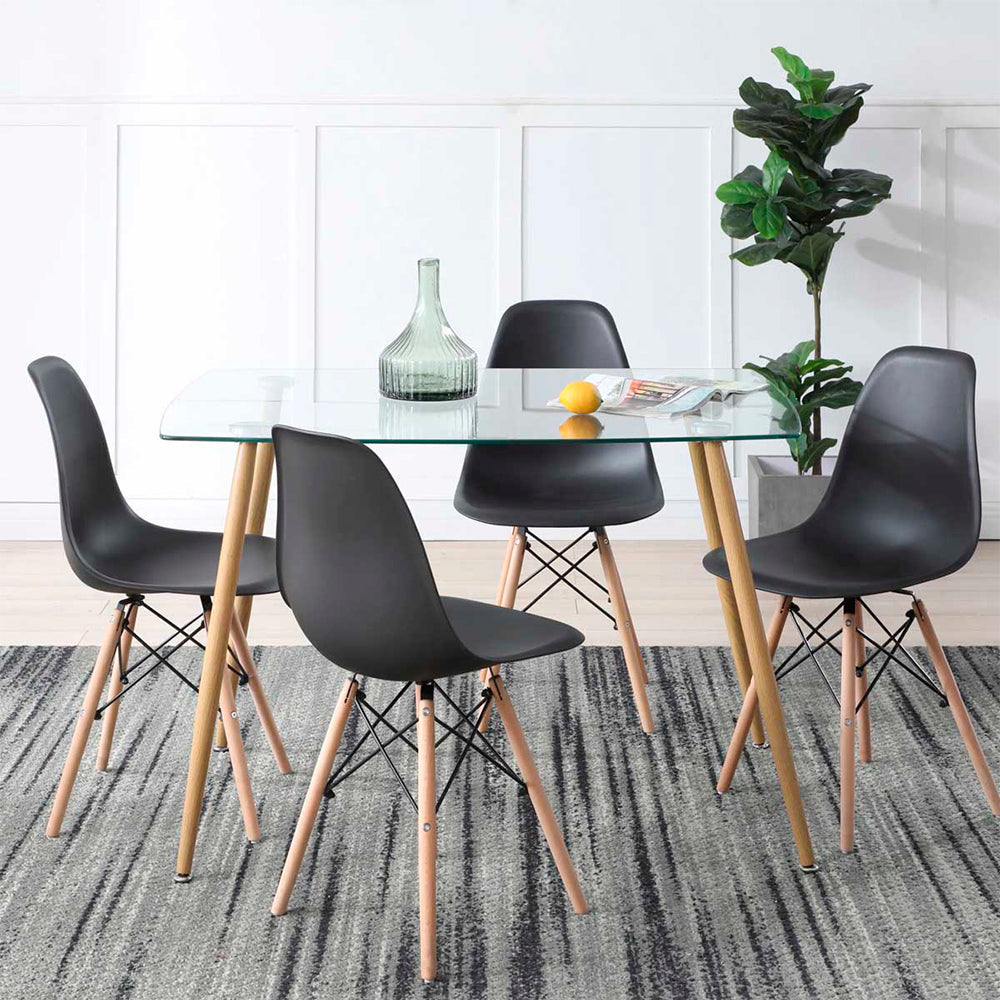 Comedor Dortmund con 4 sillas Oslo - Cristal y Negro - Tugow