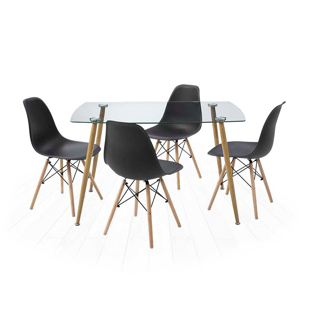 Comedor Dortmund con 4 sillas Oslo - Cristal y Negro - Tugow
