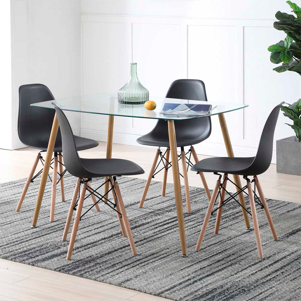 Comedor Dortmund con 4 sillas Oslo - Cristal y Negro - Tugow
