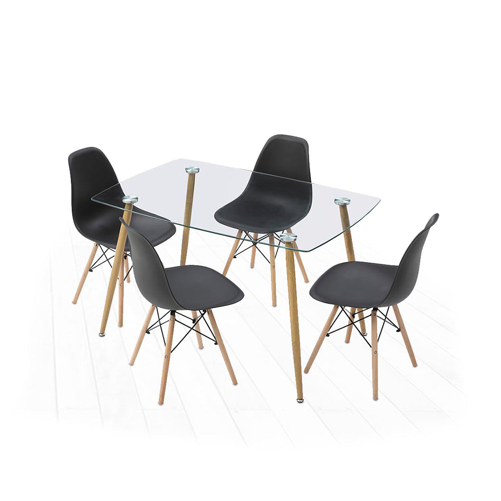 Comedor Dortmund con 4 sillas Oslo - Cristal y Negro - Tugow