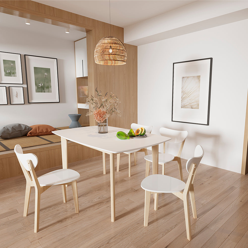 Comedor extensible Finlandia con 4 sillas - Blanco y Madera - Tugow