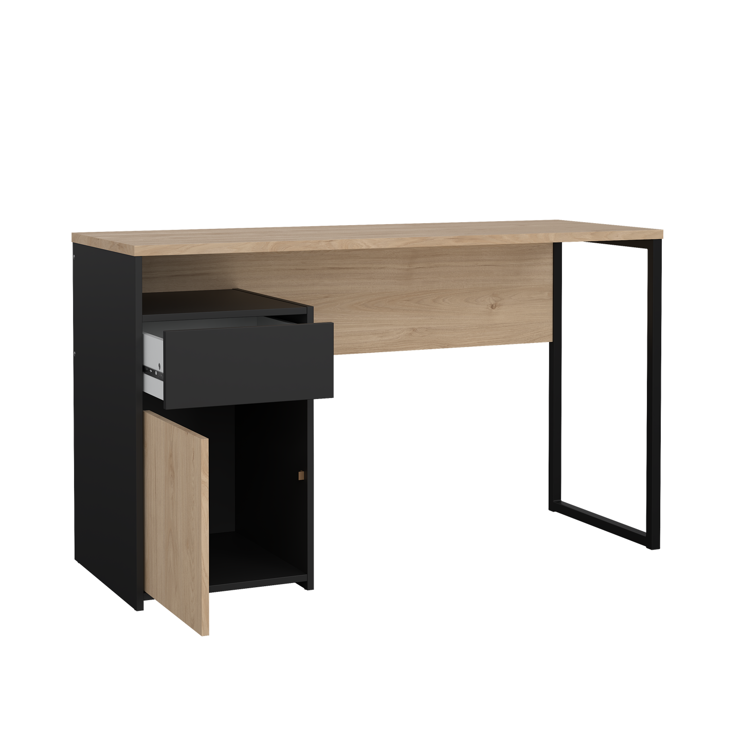 Escritorio con 1 Cajon y 1 Puerta Nomo - Color Roble y Negro Mate