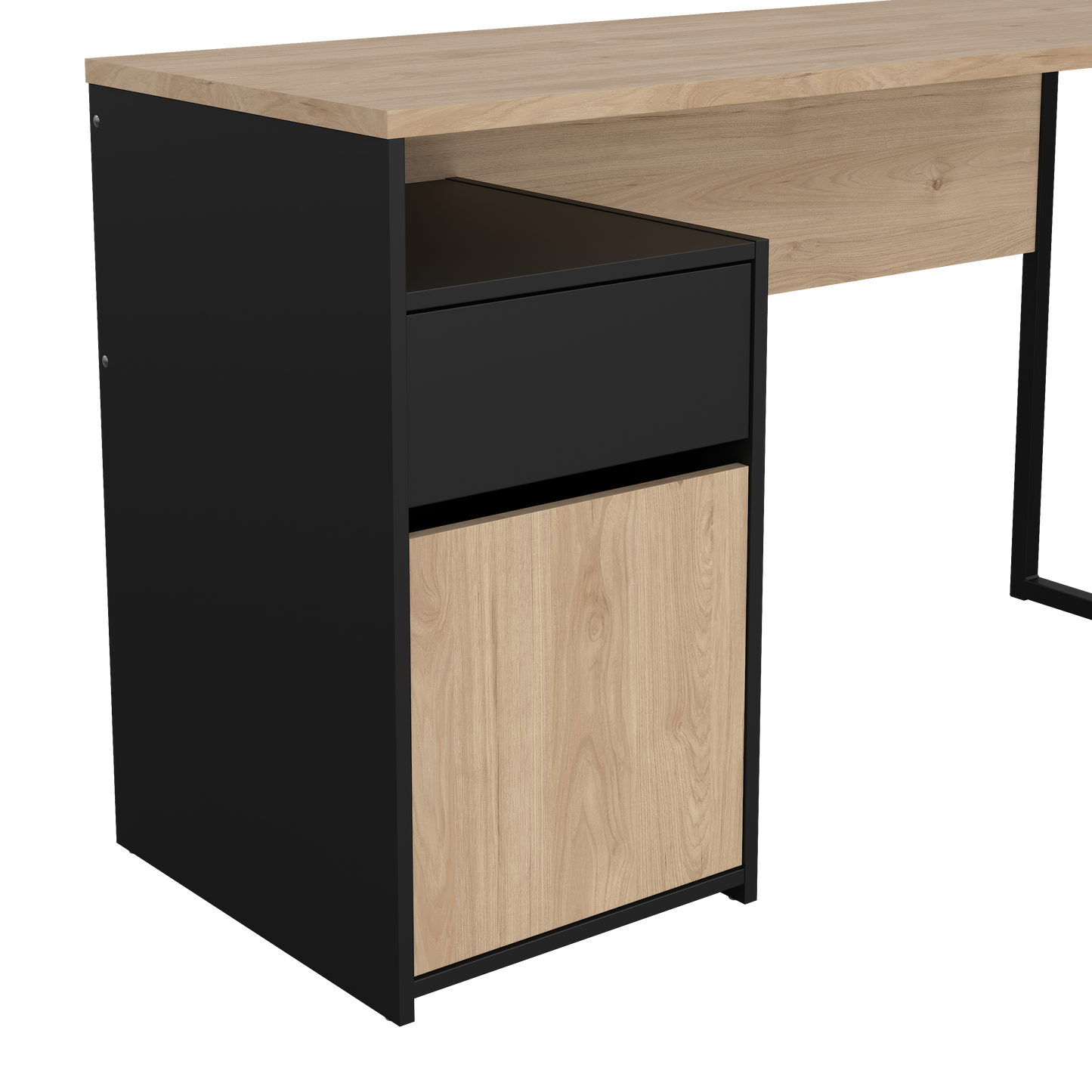 Escritorio con 1 Cajon y 1 Puerta Nomo - Color Roble y Negro Mate