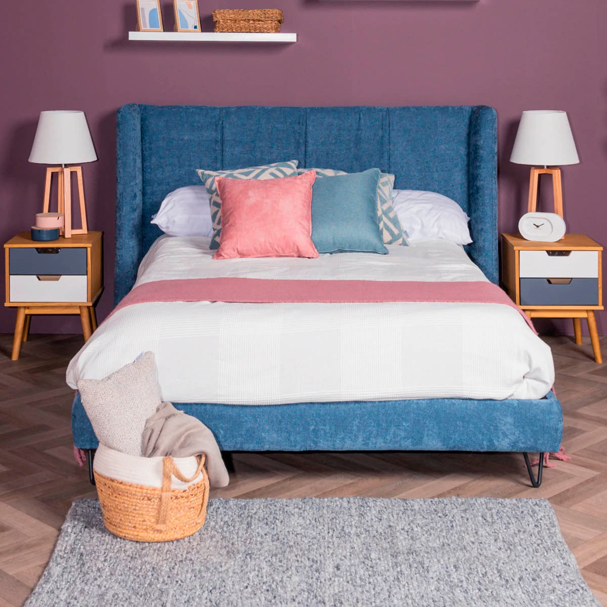 Cama queen Hampton - Azul - Tu Gow