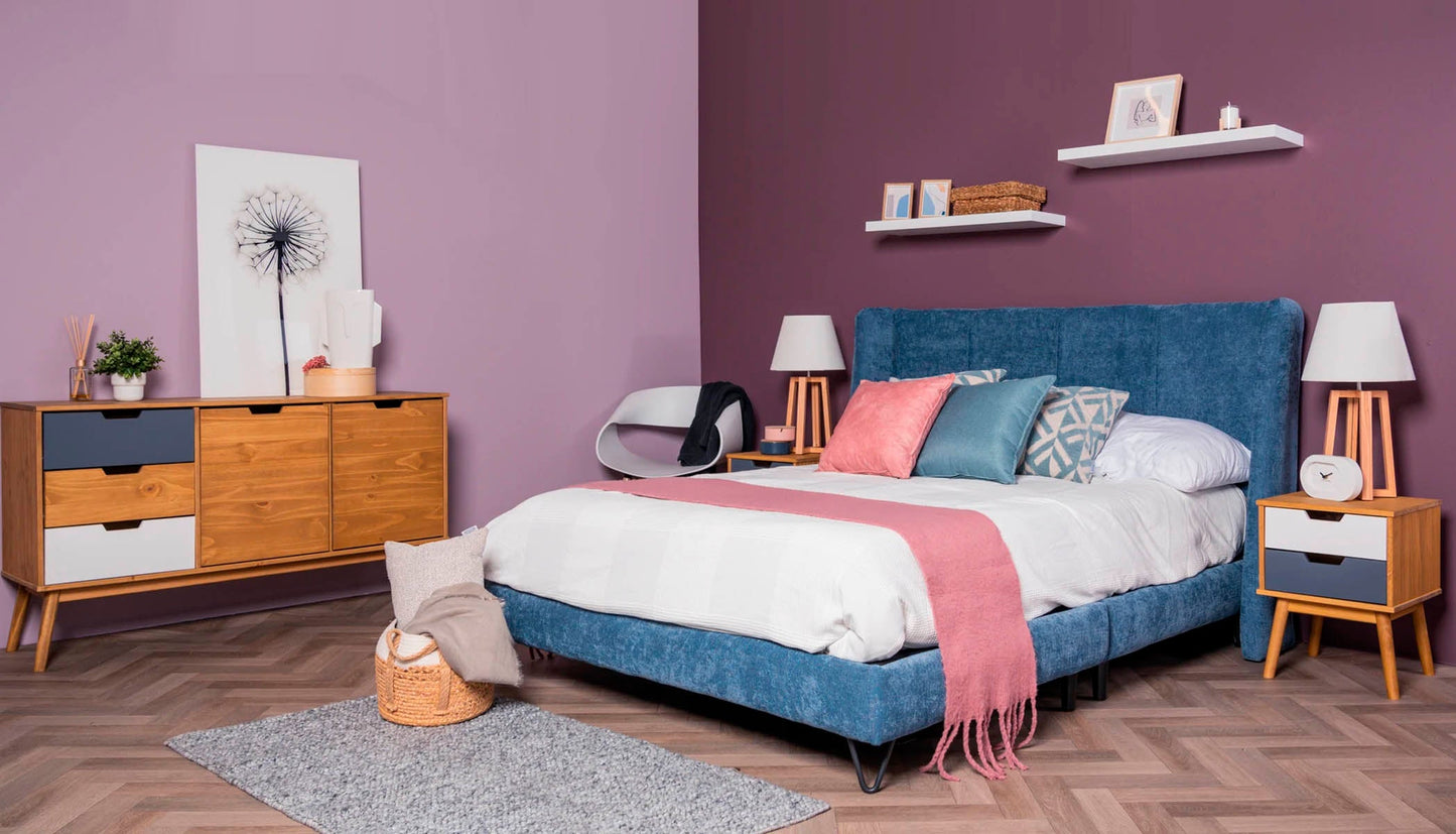 Cama queen Hampton - Azul - Tu Gow