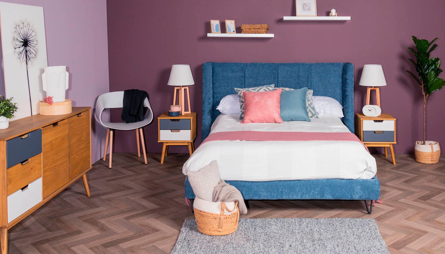 Cama queen Hampton - Azul - Tu Gow