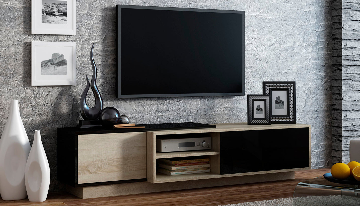 Mesa para tv roble y negro - Tu Gow